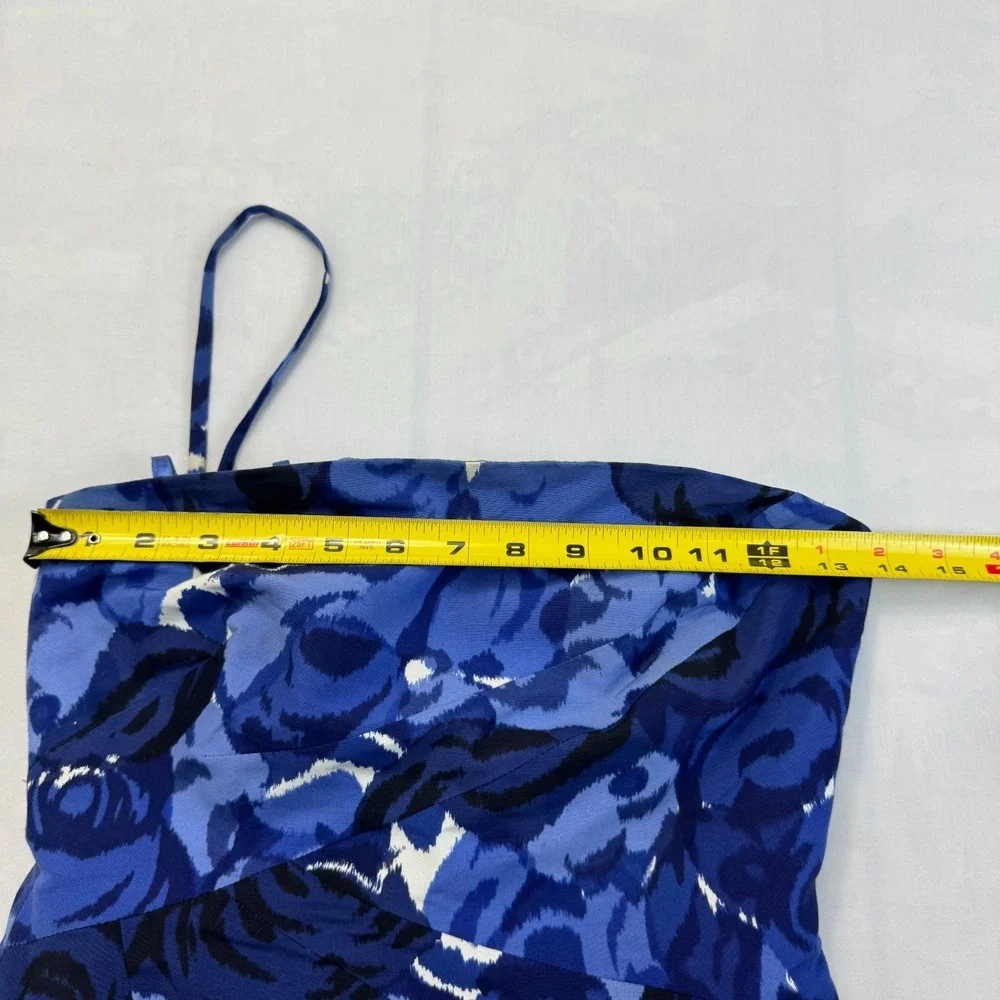 Ann Taylor Strapless Sheath Dress Womens Petite 00P Blue Floral Lined Sleeveless